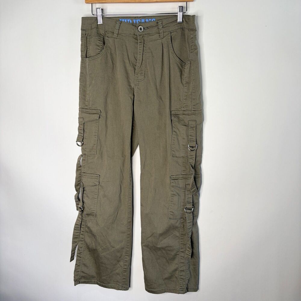 VIP Jeans Cargo Pants Olive Green Y2K Mid Rise Grunge Streetwear Size 11/12